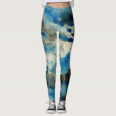Aqua Blue Zee Abstracte kunst Modern Chique aquare Leggings (Voorkant)