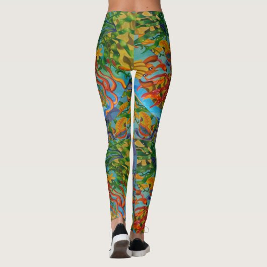 Aqua Blue Zee Abstracte kunst Octopus Modern Chic Leggings (Achterkant)