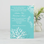 Aqua Blue Zee Coral Seahorse Wedding Invitations Kaart (Staand voorkant)