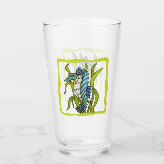 Aqua Blue Zee Dragon Creature Seaweed Green Border Glas (Achterkant)
