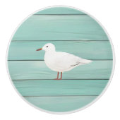 Aqua Blue Zee meeuw Faux Wood Zeemeeuw ladeknop Keramische Knop (Voorkant)