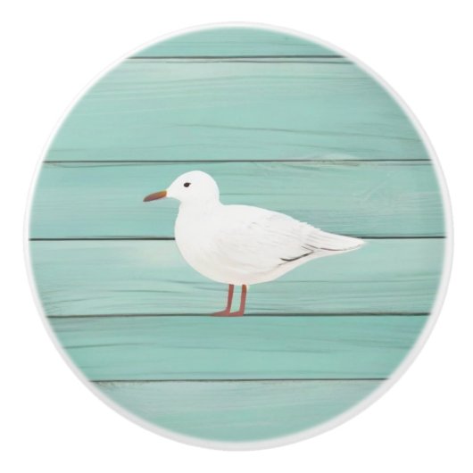 Aqua Blue Zee meeuw Faux Wood Zeemeeuw ladeknop Keramische Knop (Voorkant)