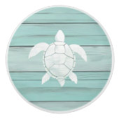 Aqua Blue Zee Schildpad Faux Wood Lade knop (Voorkant)