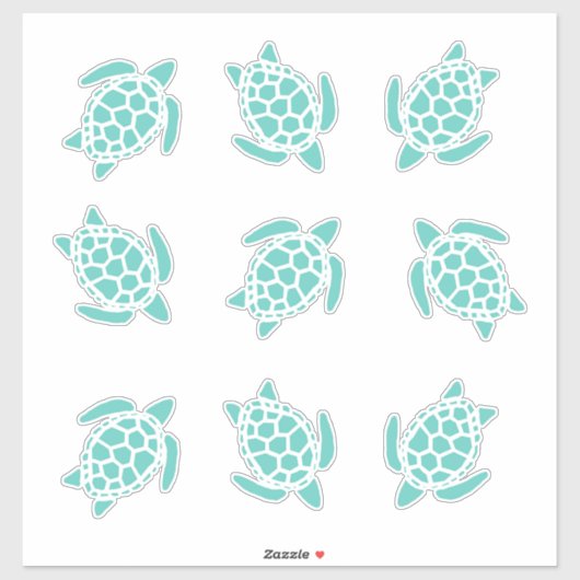 Aqua Blue Zee Turtles Whimsical Nautical  Sticker (Vel)