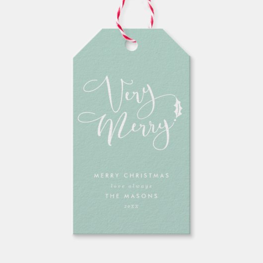 Aqua Blue Zeer Vrolijk Kerstcadeau Labels Cadeaulabel (Voorkant)