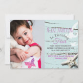 aqua blue zeeschelp strand foto Verjaardagsfeest Kaart (Voorkant)