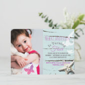 aqua blue zeeschelp strand foto Verjaardagsfeest Kaart (Staand voorkant)