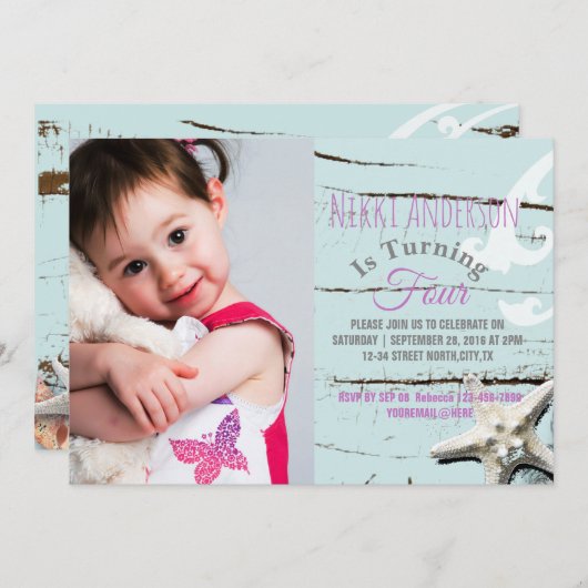 aqua blue zeeschelp strand foto Verjaardagsfeest Kaart (Voorkant / Achterkant)