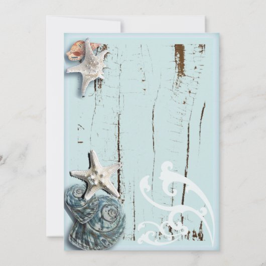 aqua blue zeeschelp zeesterren strand Verlovingsfe Kaart (Achterkant)