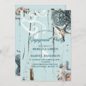 aqua blue zeeschelp zeesterren strand Verlovingsfe Kaart (Voorkant / Achterkant)