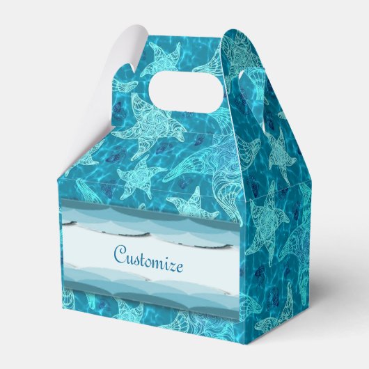 Aqua Blue Zeester Patroon Gable Favor Box Bedankdoosjes (Voorkant Zijde)
