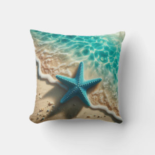 Aqua Blue Zeester Zeeschelp Tropisch strand Oceaan Kussen