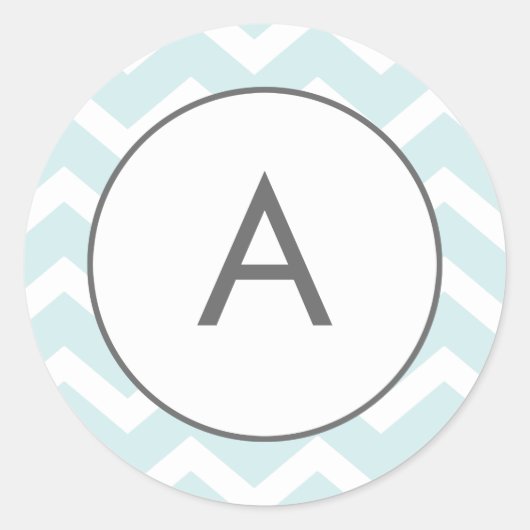 Aqua Blue Zig Zag Chevron Patroon Monogram Ronde Sticker (Voorkant)