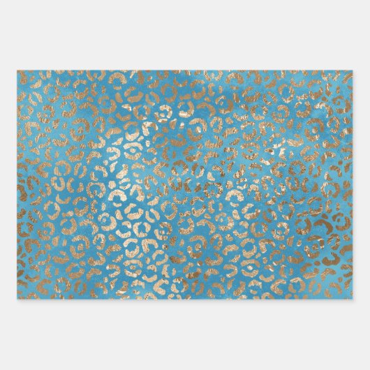 Aqua Blue Zig Zag en Leopard Inpakpapier Vel (Voorkant 2)