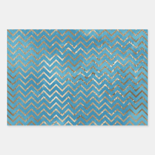 Aqua Blue Zig Zag en Leopard Inpakpapier Vel (Voorkant)