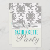 aqua blue zilver gray gr damask bachelorette party kaart (Voorkant / Achterkant)