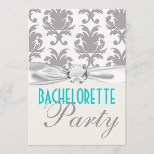 aqua blue zilver gray gr damask bachelorette party kaart
