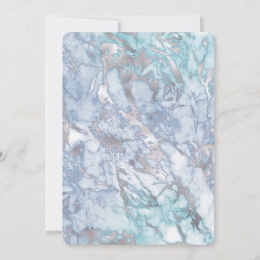 Aqua Blue Zilver Marmeren bruiloft Kaart (Achterkant)