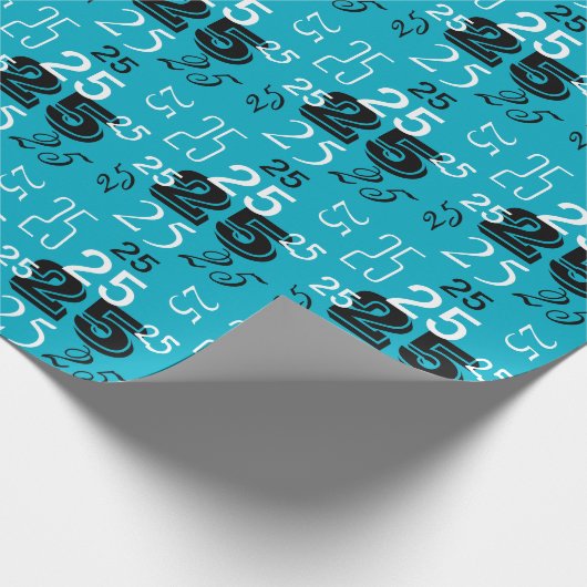 Aqua Blue Zwart Wit Nummers Gepersonaliseerd Cadeaupapier (Hoek)