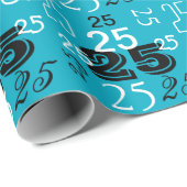 Aqua Blue Zwart Wit Nummers Gepersonaliseerd Cadeaupapier (Rol Hoek)