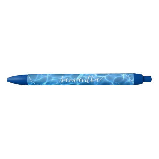 Aqua Blue Zwembad Curly Handtekening Naam Blauwe Inkt Pen (Voorkant)