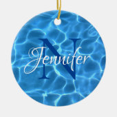 Aqua Blue Zwembad Foto Monogram Keramisch Ornament (Voorkant)