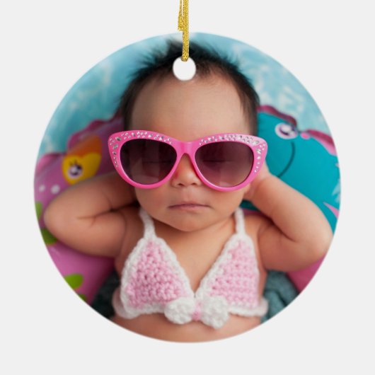 Aqua Blue Zwembad Foto Monogram Keramisch Ornament (Achterkant)