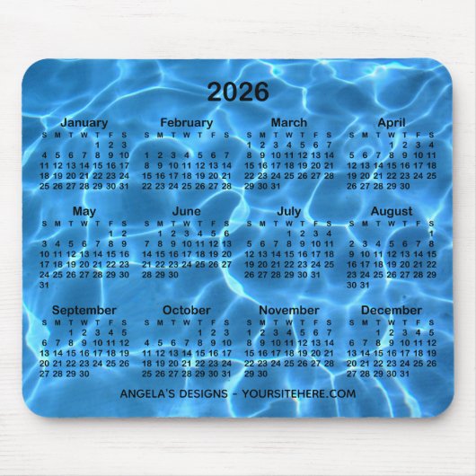 Aqua Blue Zwembad Kalender Promotionele Muismat (Voorkant)