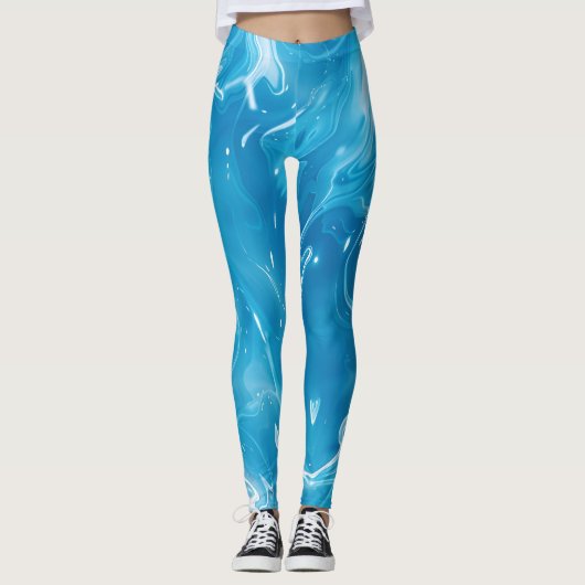 Aqua Blue Zwembad Water Pattern Leggings (Voorkant)
