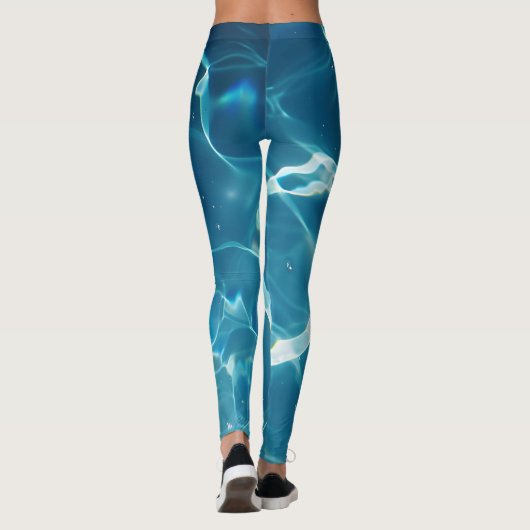 Aqua Blue Zwembad Water Pattern Leggings (Achterkant)