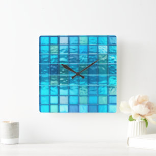 Aqua Blues Doorschijnende Tegellook Acryl Vierkante Klok