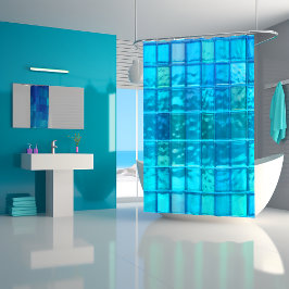 Aqua Blues doorschijnende tegellook Douchegordijn