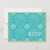 Aqua BlueToile Quatrefoil RSVP Responce-kaarten (Achterkant)