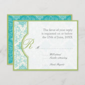 Aqua BlueToile Quatrefoil RSVP Responce-kaarten (Voorkant / Achterkant)