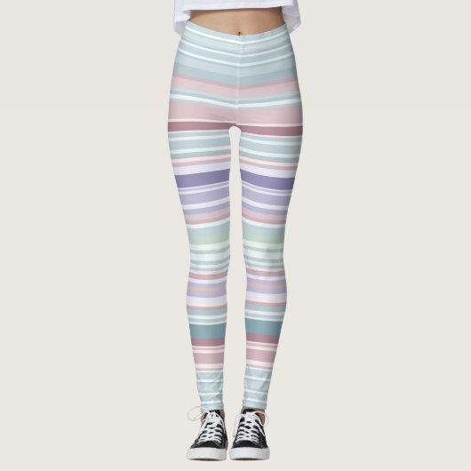 Aqua, Blush and Lavender Stripes Leggings (Voorkant)