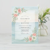 Aqua Blush Bladerige Trouw Kaart (Staand voorkant)