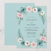 Aqua Blush Bloemstuk Eucalyptus Bruiloft Kaart (Voorkant / Achterkant)