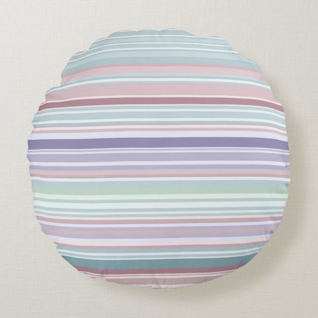 Aqua, Blush en Lavendel Strepen Rond Kussen (Voorkant)