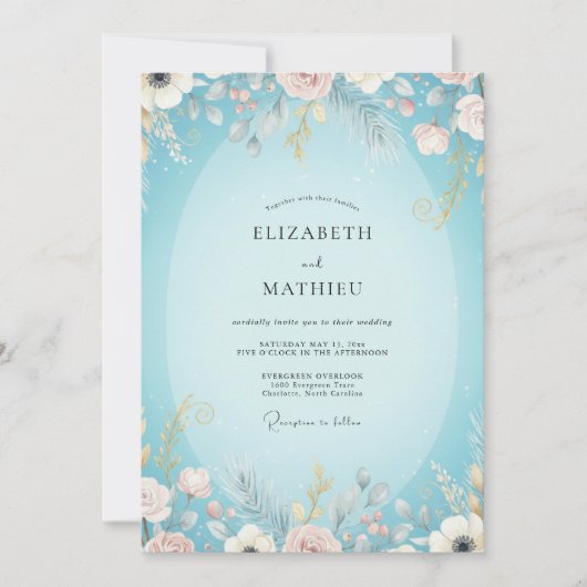 Aqua Blush Geschilderde Bruiloft Kaart (Voorkant)