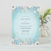 Aqua Blush Geschilderde Bruiloft Kaart (Staand voorkant)