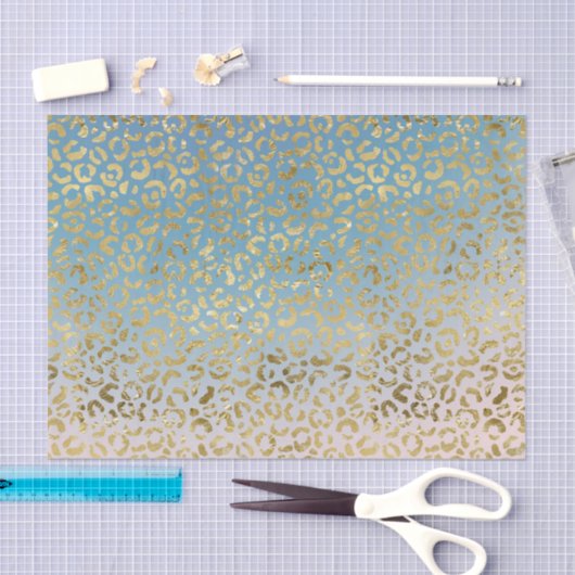 Aqua Blush Gold Leopard Print Tissuepapier (Craft)