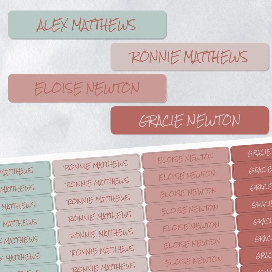 Aqua Blush Kleur Gecodeerde Namen Waterdicht Labels