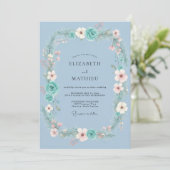 Aqua Blush Krans Bruiloft Kaart (Staand voorkant)