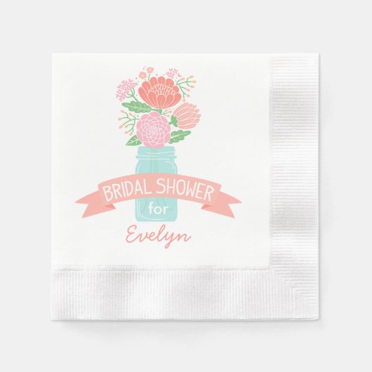  Aqua Blush Mason Jar Bloemen Vrijgezellenfeest Servetten (Voorkant)