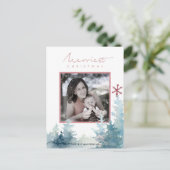 AQUA BLUSH PINE TREE SNEEUW OVERLAY FOTO KERSTMIS BRIEFKAART (Staand voorkant)