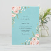 Aqua Blush Pioen Huwelijk Kaart (Staand voorkant)