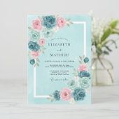 Aqua Blush Ranunculus Eucalyptus Bruiloft Kaart (Staand voorkant)