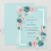 Aqua Blush Ranunculus Eucalyptus Bruiloft Kaart (Voorkant / Achterkant)