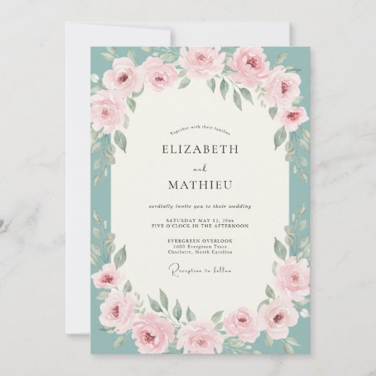Aqua Blush Roze Bruiloft Kaart (Voorkant)