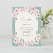 Aqua Blush Roze Bruiloft Kaart (Staand voorkant)